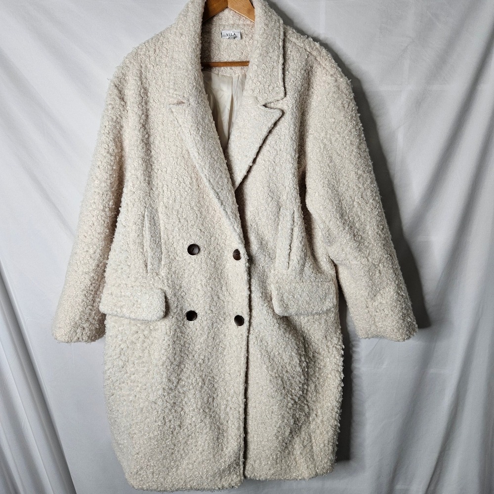 Vila 26 INT'L Double‎ Breasted Teddy Coat in Cream sz XL